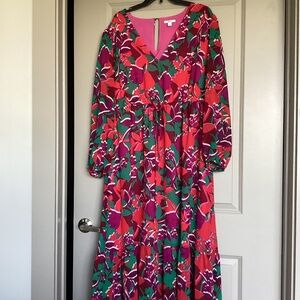 Floral Long Sleeve Flowy Chiffon Dress sz 2X